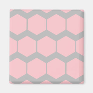 Roze en grijs, Retro Geometric Zigzag Pattern. Magneet