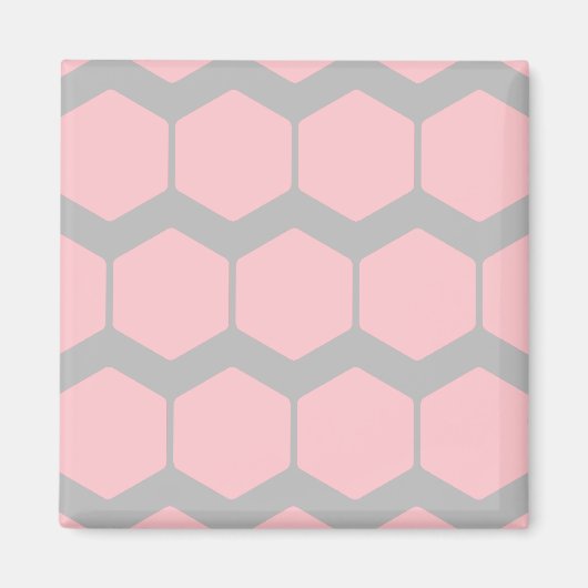 Roze en Grijs, Retro Geometrisch Zigzag Patroon. Magneet (Voorkant)