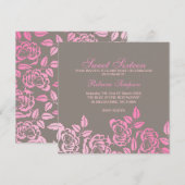 Roze en grijs Roos Petal Sweet 16 Birthday Invite Kaart (Voorkant / Achterkant)