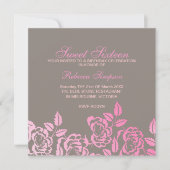 Roze en grijs Roos Petal Sweet 16 Birthday Invite Kaart (Voorkant)