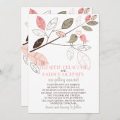 Roze en Grijs Schattigee Lovebirds Wedding Kaart (Voorkant / Achterkant)