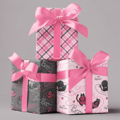 Roze en Grijs Spooky Kittens "Kat Love" Inpakpapier Vel