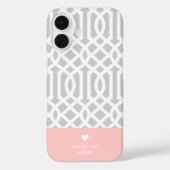 Roze en Grijs Trellis Hart Monogram Case-Mate iPhone Case (Achterkant)