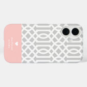 Roze en Grijs Trellis Hart Monogram Case-Mate iPhone Case (Achterkant (horizontaal))