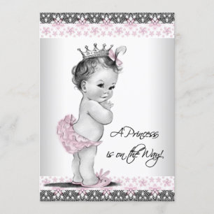 Roze en grijs vintage babymeisje shower kaart