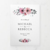 Roze en Grijs Waterverf Bloemen Foto Bruiloft Drieluik Uitnodiging (Cover)