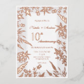 Roze en grijs Wildflower Jubileum Folie Uitnodiging (Voorkant)