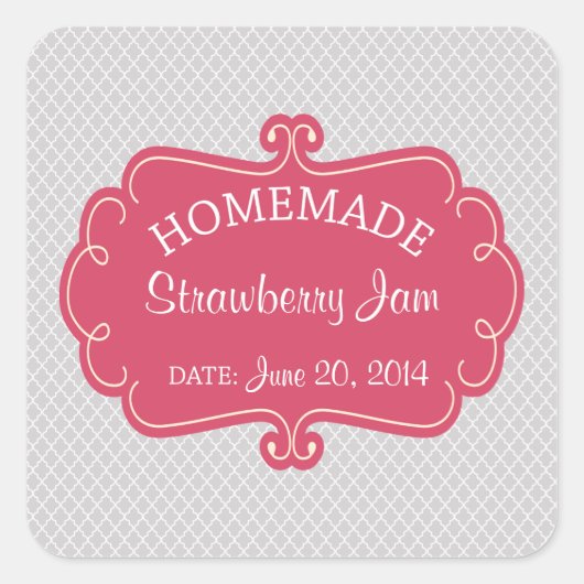 Roze en Grijs Zelfgemaakt Goederenetiket Vierkante Sticker (Voorkant)