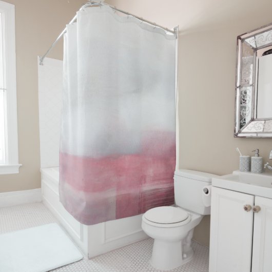 Roze en grijze Abstracte kunstschildering. Modern  Douchegordijn (In situ)