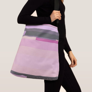 Roze en grijze abstracte strepen crossbody tas