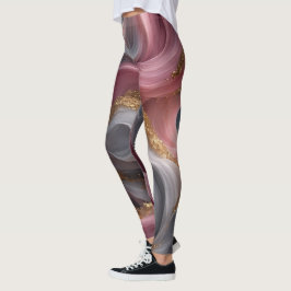 Roze en grijze abstracte vloeibare kunst gouden le leggings