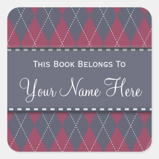 Roze en grijze Argyle Name Book Bord Sticker (Voorkant)