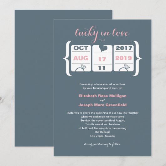 Roze en grijze automaat huwelijksuitnodiging kaart (Voorkant / Achterkant)