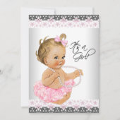 Roze en grijze Baby Girl Shower Kaart (Voorkant)