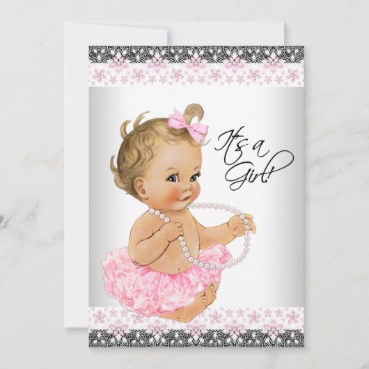 Roze en grijze Baby Girl Shower Kaart (Voorkant)