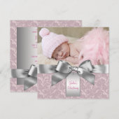 Roze en Grijze Baby Meisje Fotodoop Kaart (Voorkant / Achterkant)