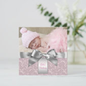 Roze en Grijze Baby Meisje Fotodoop Kaart (Staand voorkant)
