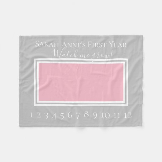 Roze en Grijze Baby Meisje Milestone Foto Fleece Deken (Voorkant (Horizontaal))
