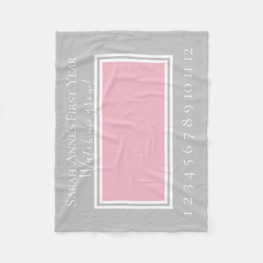 Roze en Grijze Baby Meisje Milestone Foto Fleece Deken (Voorkant)
