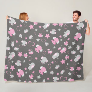 Roze en grijze baby olifant patroon fleece deken