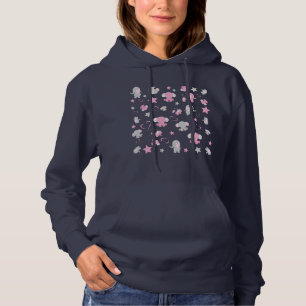 Roze en grijze Baby olifant patroon Print Hoodie