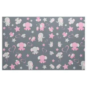 Roze en grijze Baby olifant patroon Print Stof
