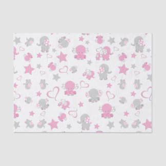 Roze en grijze Baby olifant patroon Print Tissuepapier