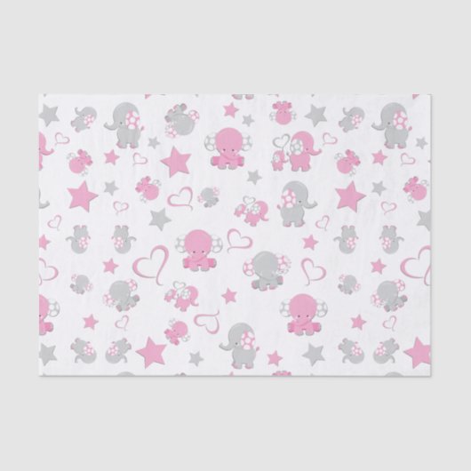 Roze en grijze Baby olifant patroon Print Tissuepapier (Voorkant)