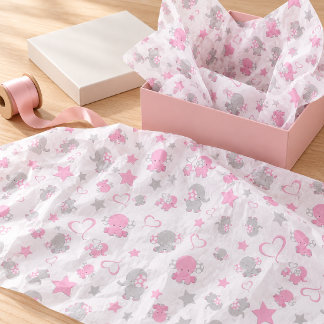 Roze en grijze baby olifant patroon tissuepapier