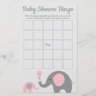 Roze en grijze Baby shower Bingo Game Kaart
