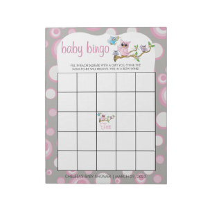 Roze en grijze Baby   Shower Bingo Notitieblok