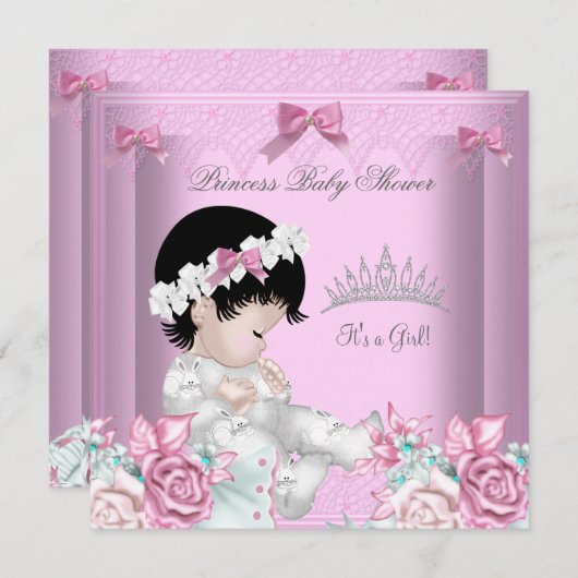 Roze en grijze Baby shower Kaart (Voorkant / Achterkant)