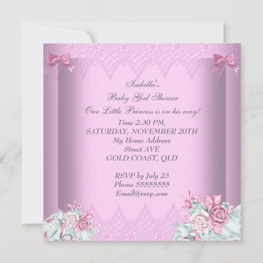 Roze en grijze Baby shower Kaart (Achterkant)