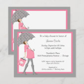 Roze en grijze Baby shower Kaart (Voorkant / Achterkant)