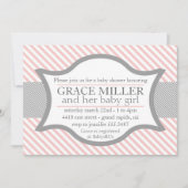 Roze en grijze Baby shower Kaart (Voorkant)