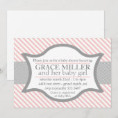 Roze en grijze Baby shower Kaart (Voorkant / Achterkant)