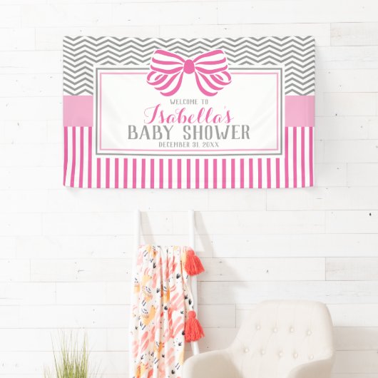 Roze en grijze Baby shower partijbanner Spandoek (Insitu)
