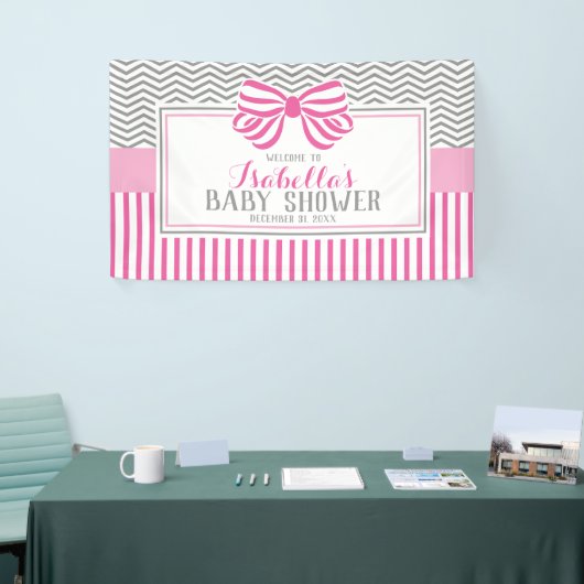 Roze en grijze Baby shower partijbanner Spandoek (Beurs)