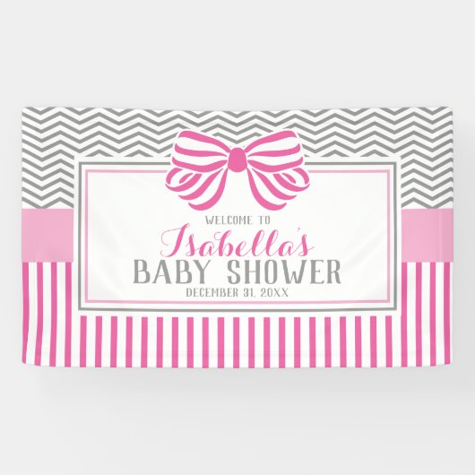 Roze en grijze Baby shower partijbanner Spandoek (Horizontaal)