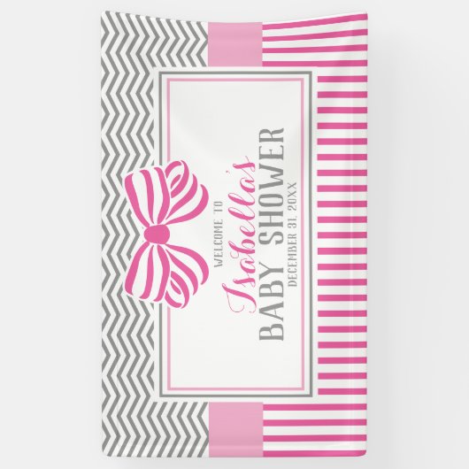 Roze en grijze Baby shower partijbanner Spandoek (Verticaal)