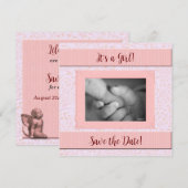 Roze en grijze Baby shower Save The Date (Voorkant / Achterkant)