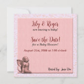 Roze en grijze Baby shower Save The Date (Achterkant)