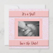 Roze en grijze Baby shower Save The Date (Voorkant)