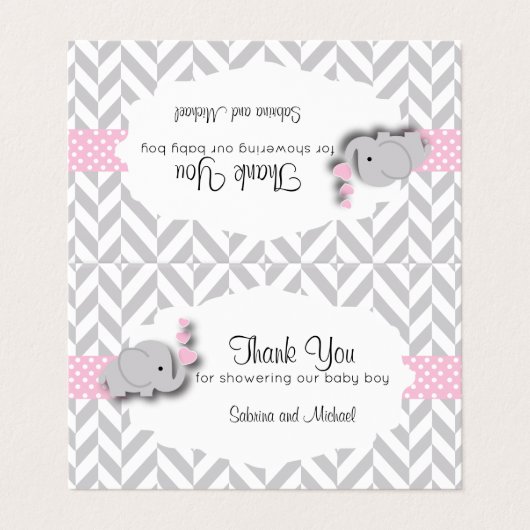 Roze en grijze Baby shower | Snoep Toppers Visitekaartje (Buitenkant ongevouwen)