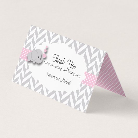 Roze en grijze Baby shower | Snoep Toppers Visitekaartje (Achterkant)