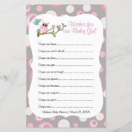 Roze en grijze Baby | Shower Wishes Game Flyer
