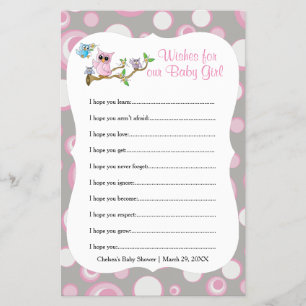 Roze en grijze Baby   Shower Wishes Game Flyer