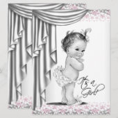 Roze en grijze  babymeisjesdouche kaart (Voorkant / Achterkant)