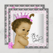 Roze en grijze babymeisjesdouche kaart (Voorkant / Achterkant)