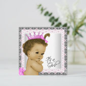 Roze en grijze babymeisjesdouche kaart (Staand voorkant)